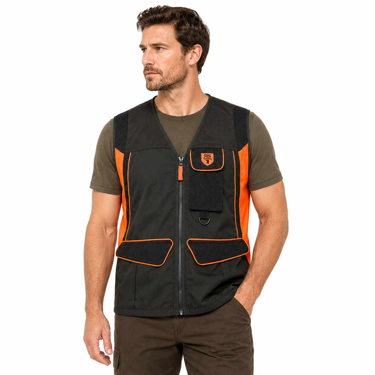 Gilet smanicato cotone tessuto tecnico impermeabile carniere richiudibile caccia - Personalizzabile con il tuo logo