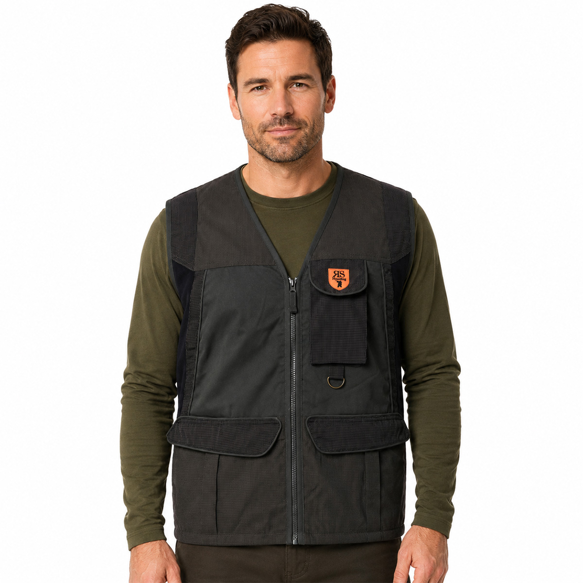 Gilet smanicato cotone tessuto tecnico impermeabile carniere richiudibile caccia - Personalizzabile con il tuo logo