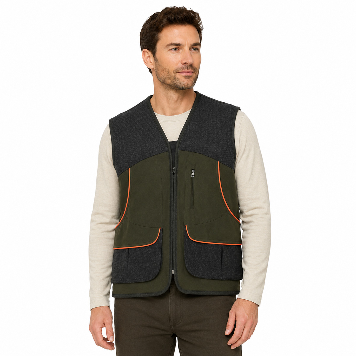 Gilet caccia pesca nylon elastan rinforzi tasche smanicato uomo zip