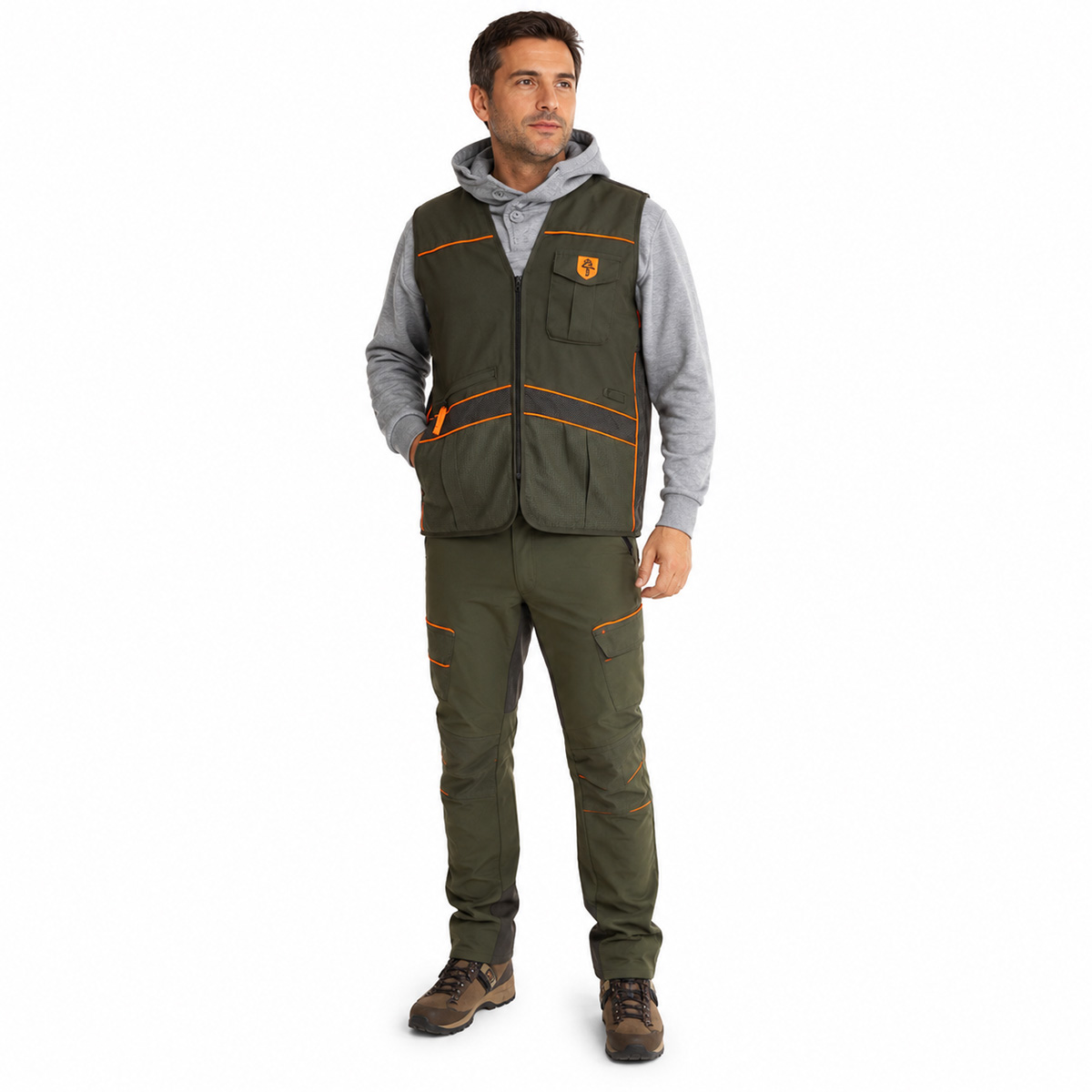 Completo gilet pantalone canvas antistrappo abbigliamento caccia tecnico - Personalizzabile con il tuo logo