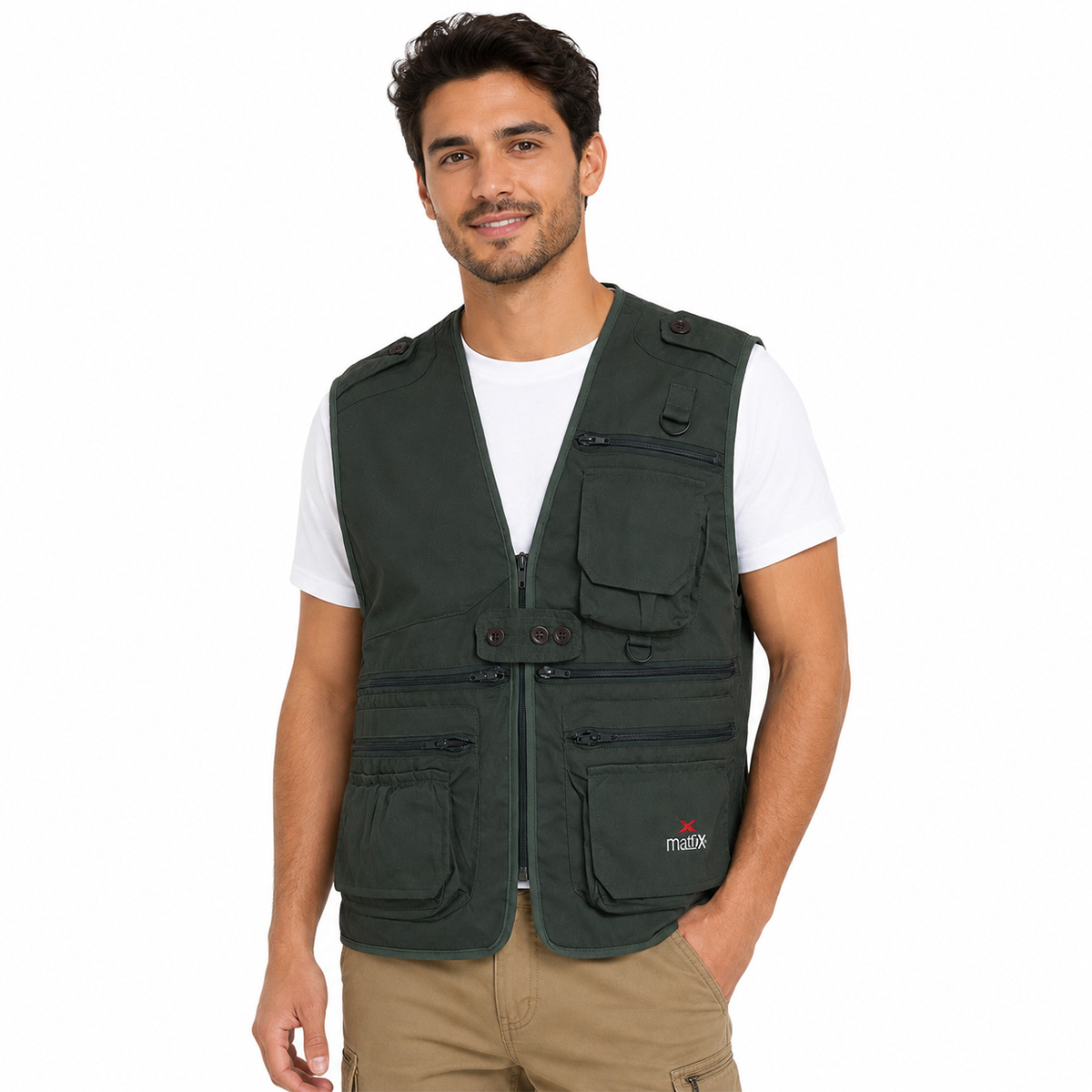 Gilet smanicato policotone pesca caccia abbigliamento tecnico tasche bottoni zip