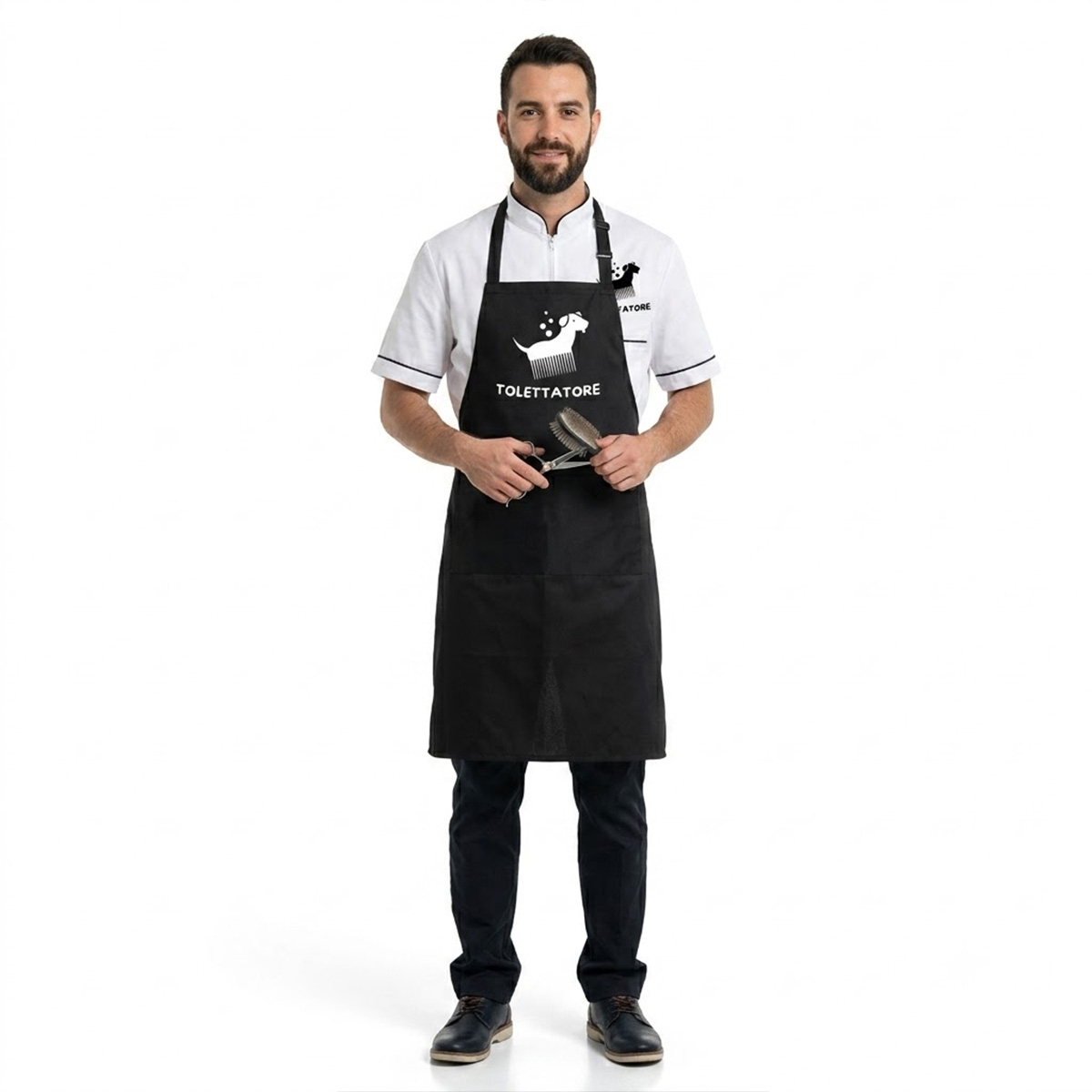 Divisa Uomo per toelettatori con camice e grembiule cani animali pet nero o bianco made in italy