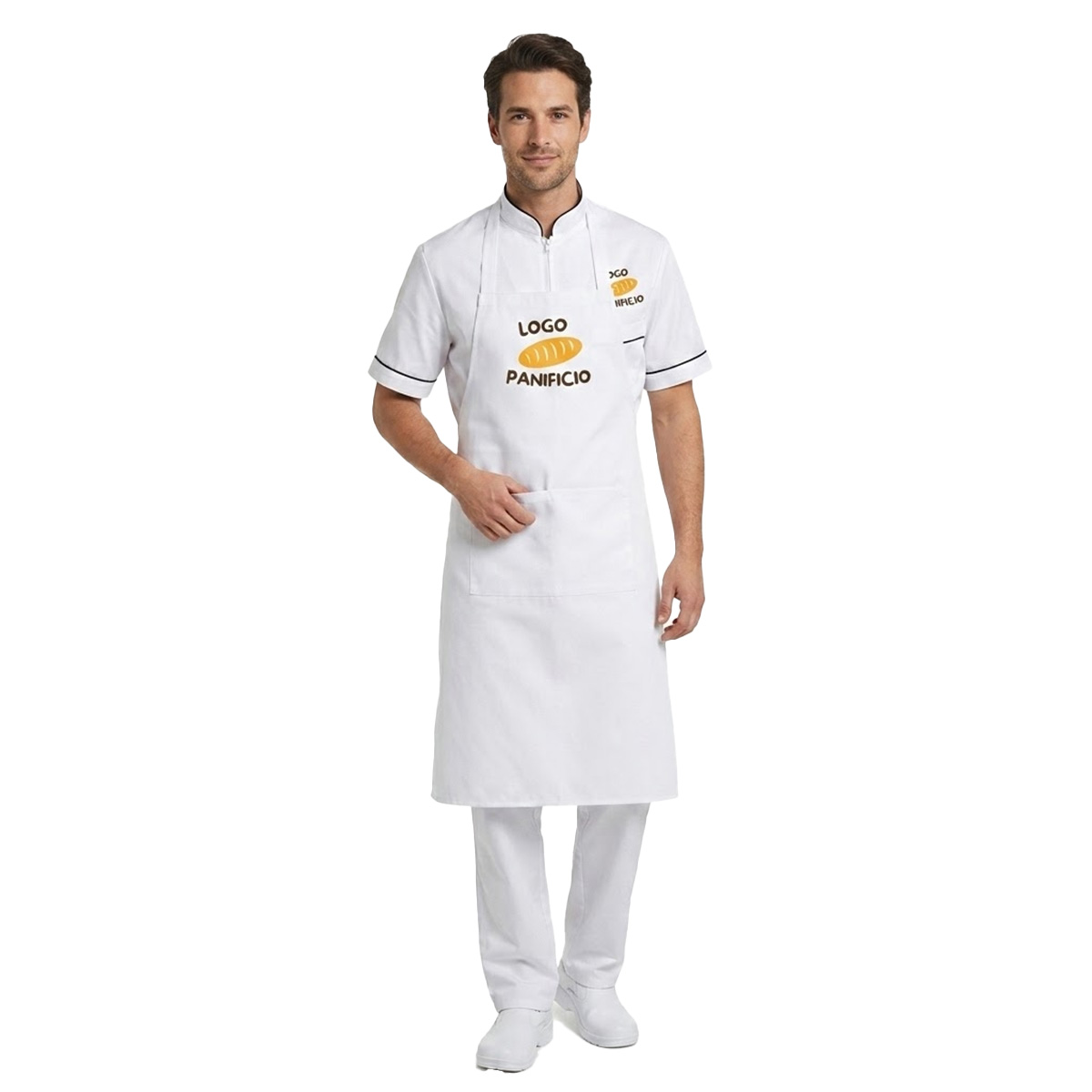 Completo uomo per Panetteria lavoro Bancone con camice casacca Pantalone e Grembiule Personalizzabile con logo e nome