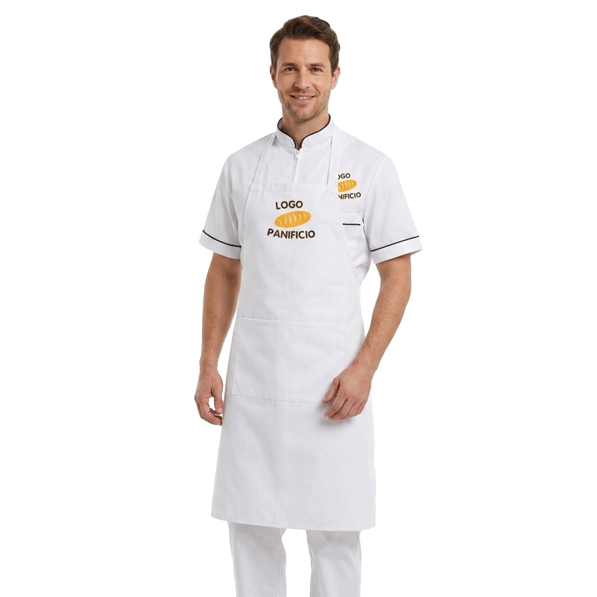 Kit Uomo lavoro per Panetteria Bancone con Casacca e Grembiule Personalizzabile con logo e nome made in italy