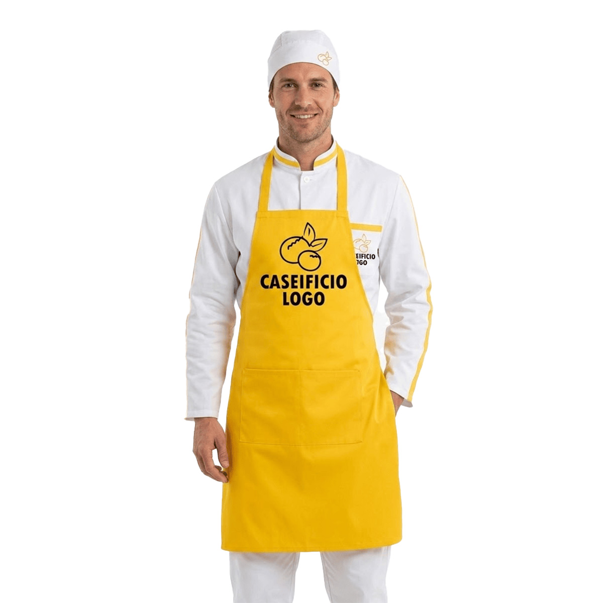 Kit divisa uomo con casacca grembiule cuffia pantalone ideale per caseifici laboratori e supermercati Personalizzabile con il tuo logo o il tuo nome