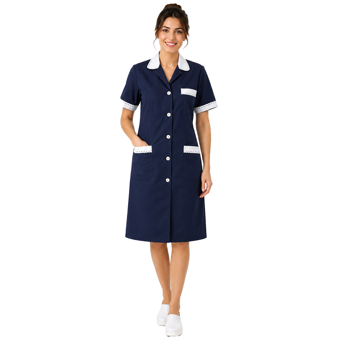Camice grembiule donna cameriera domestica pulizie lavoro mezze maniche corte - Personalizzabile con il tuo logo