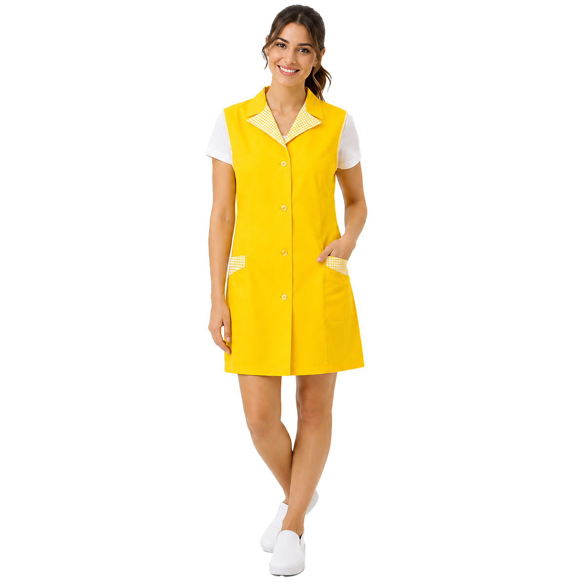 Camice smanicato donna giromanica bottoni estivo pulizie lavoro made in Italy - Personalizzabile con il tuo logo
