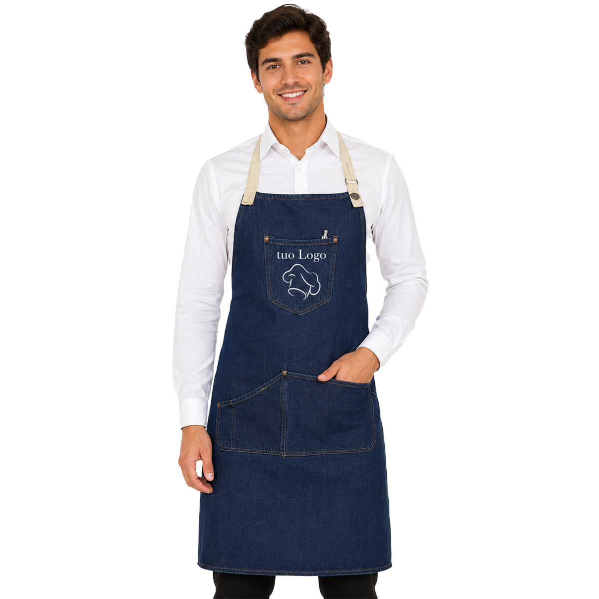 Kit Completo Uomo per Camerieri con Grembiule in Jeans e Camicia disponibile dalla taglia XS alla XXL made in italy