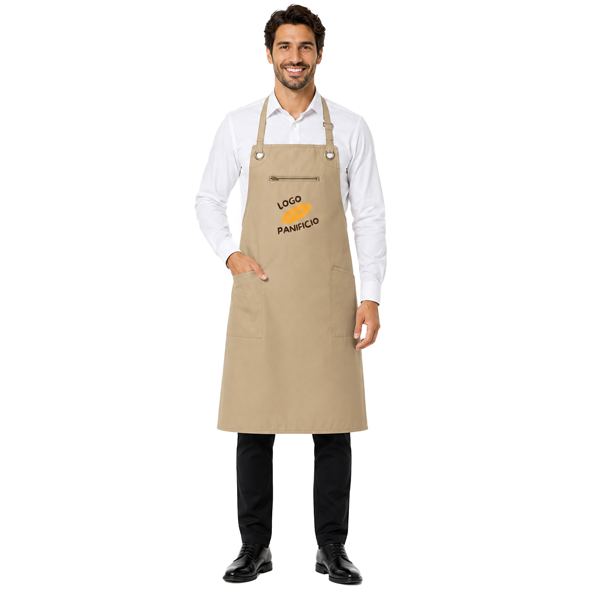 Divisa Uomo per Bancone in Panetterie Forni e Bar con Camicia e Grembiule con Pettorina - Personalizzabile con Logo e Nome