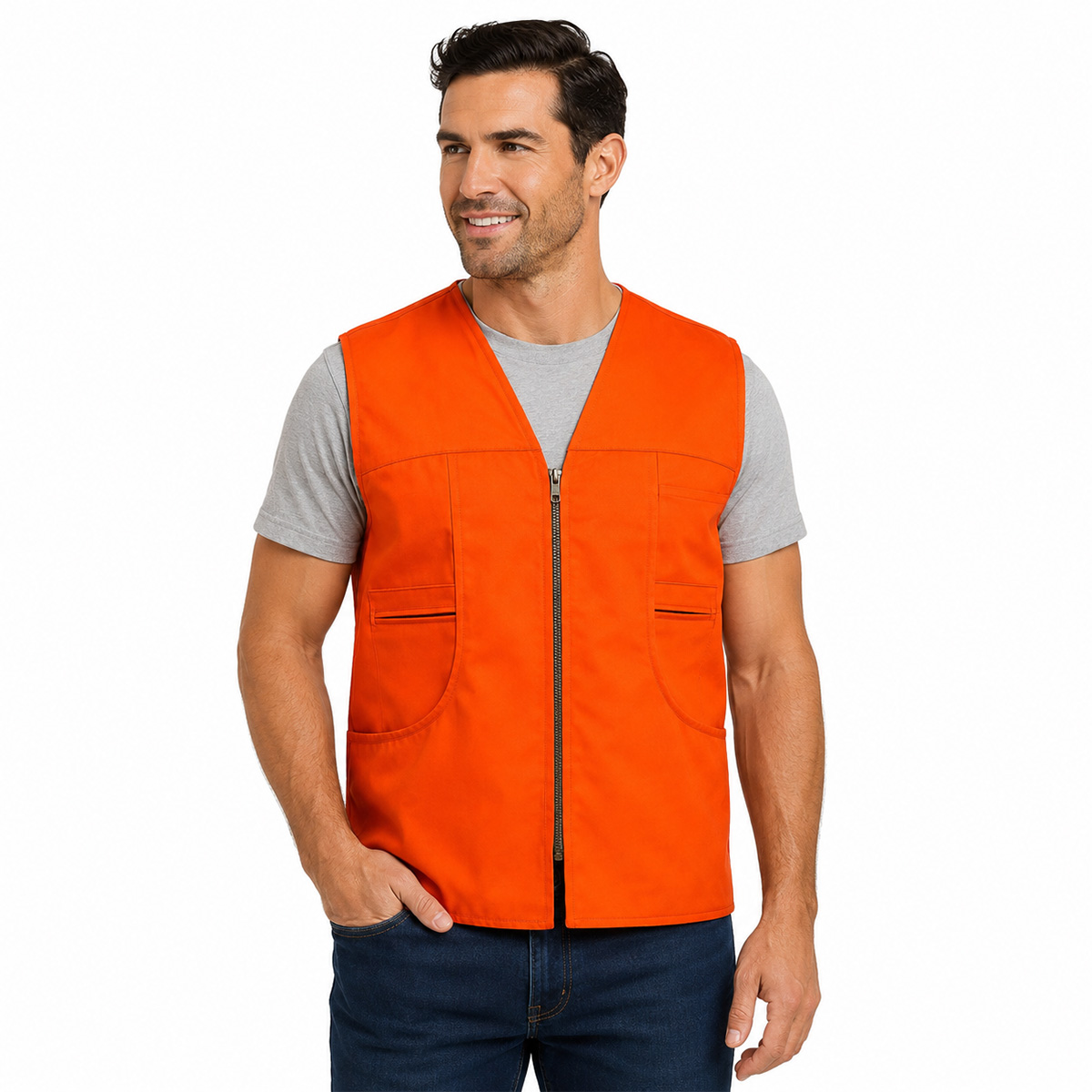 Gilet smanicato alta visibilita\' policotone caccia multitasche made in Italy