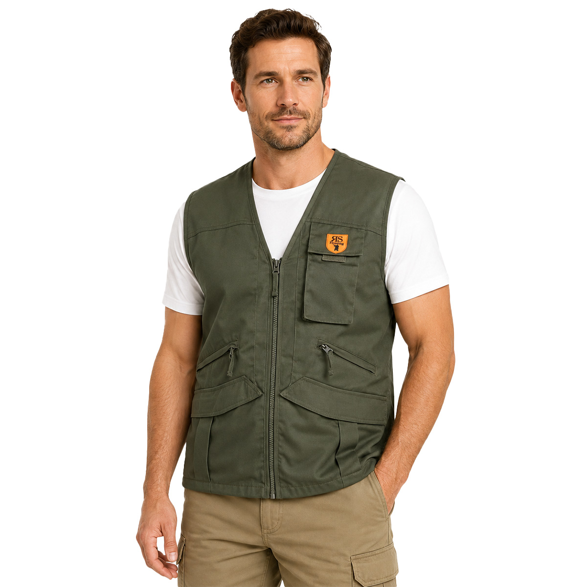 Gilet caccia raccolta tartufi funghi verde cotone tasche pratico tecnico uomo - Personalizzabile con il tuo logo