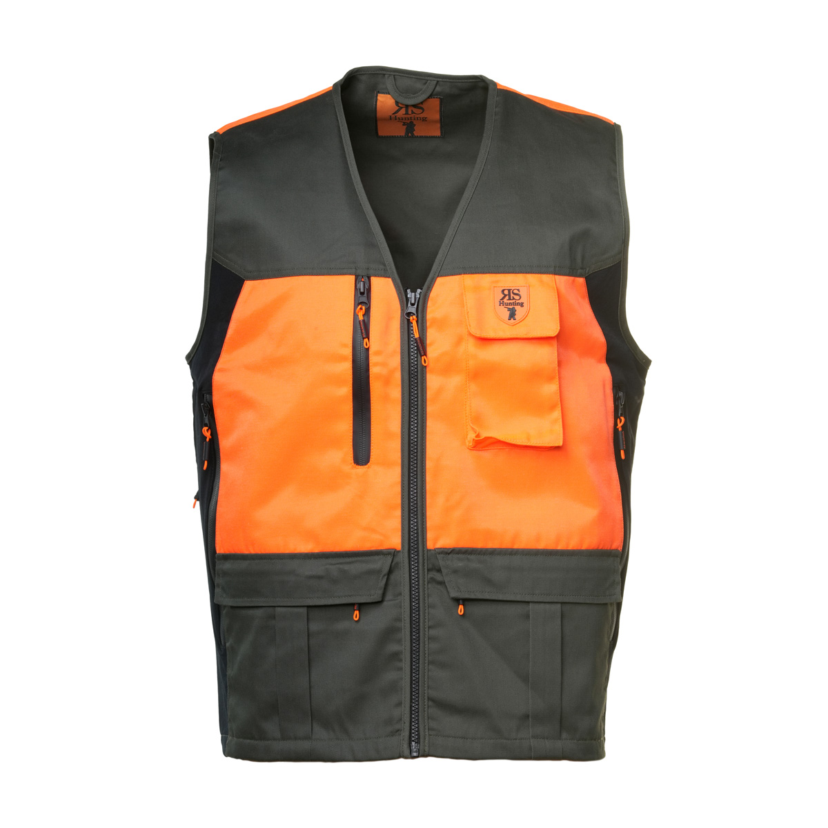 Gilet multi tasche con ampio carniere con zip caccia al cinghiale