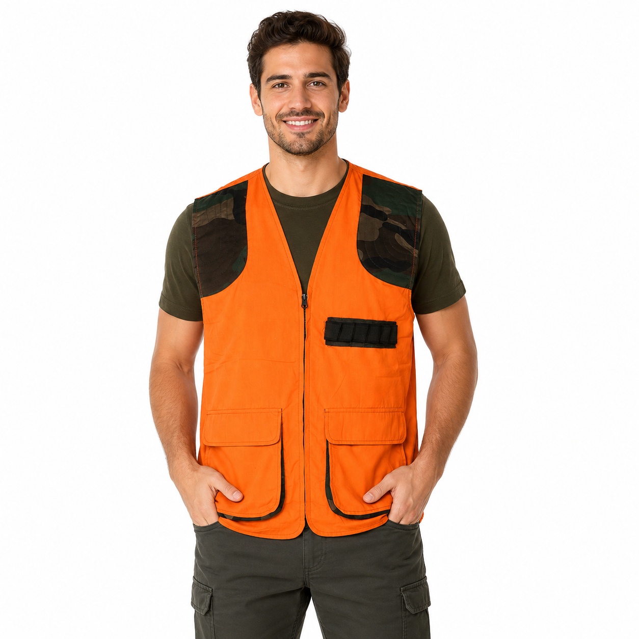 Gilet smanicato caccia al cinghiale sfoderato alta visibilita\' sport arancione