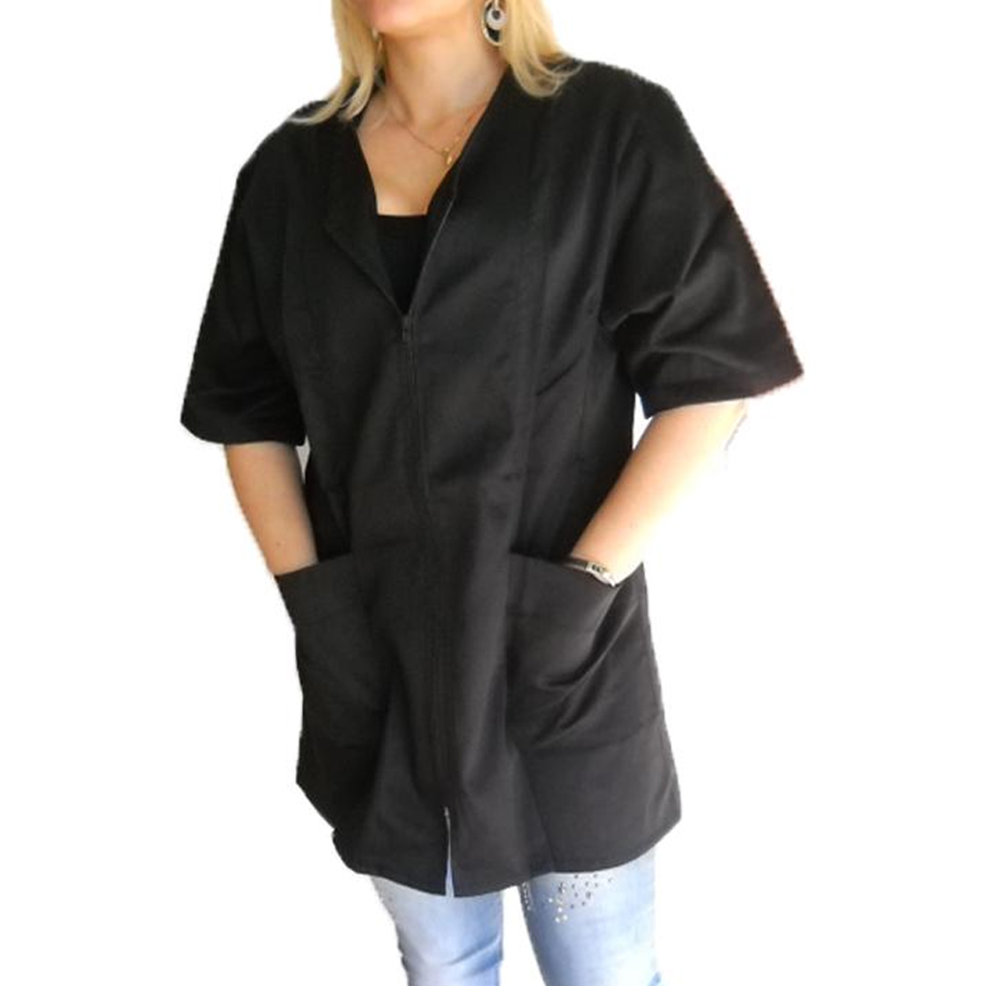 Camice da lavoro donna con zip nero estetista parrucchiera cuoca made in italy - Personalizzabile con il tuo logo