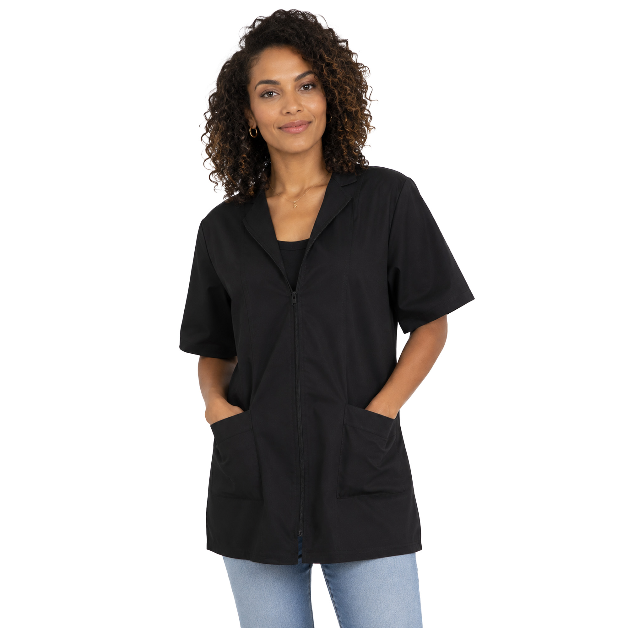 Camice da lavoro donna con zip nero estetista parrucchiera cuoca made in italy - Personalizzabile con il tuo logo