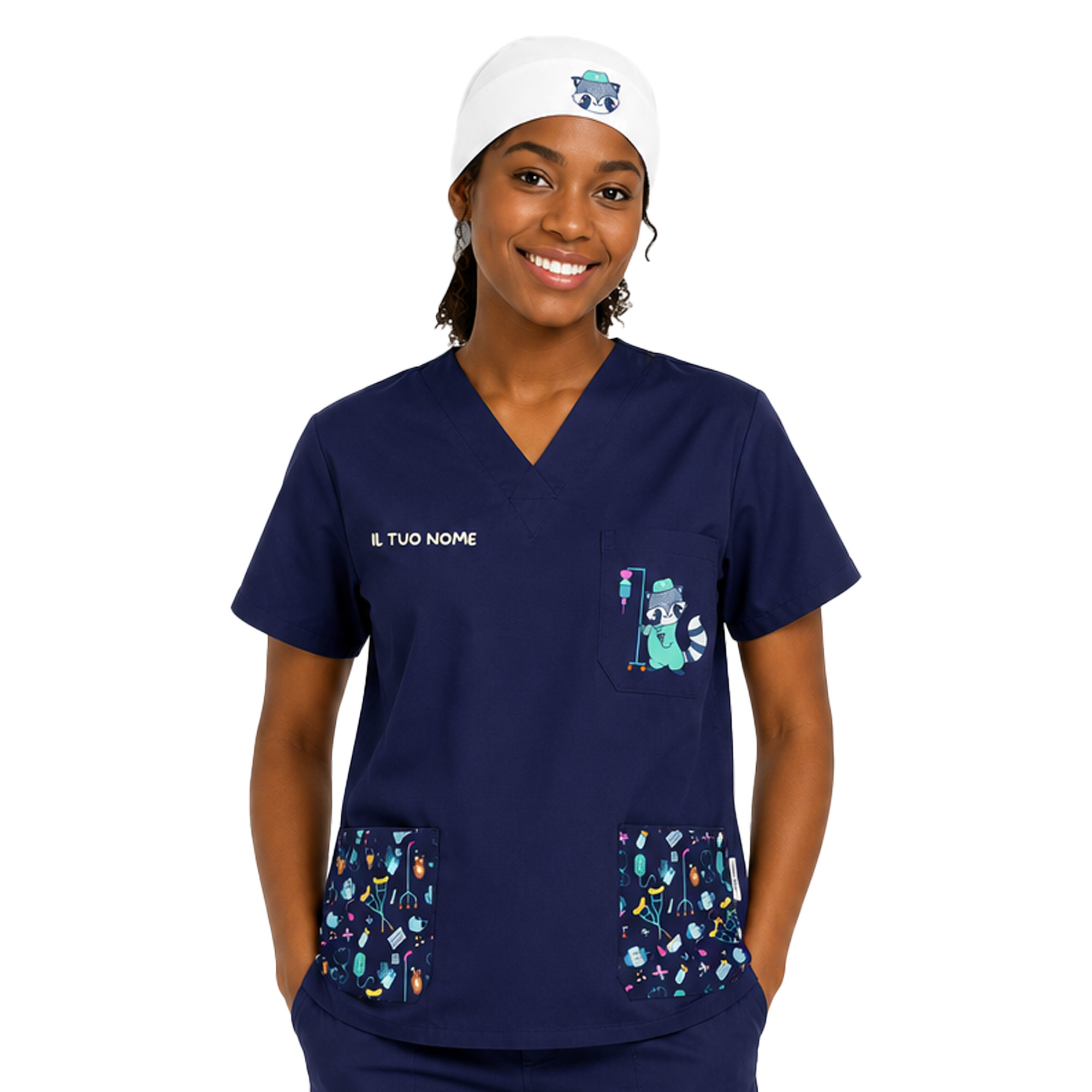 Divisa completo oss casacca animali scollo a v con pantalone e bandana per medico pet terapy tolettatore pediatra