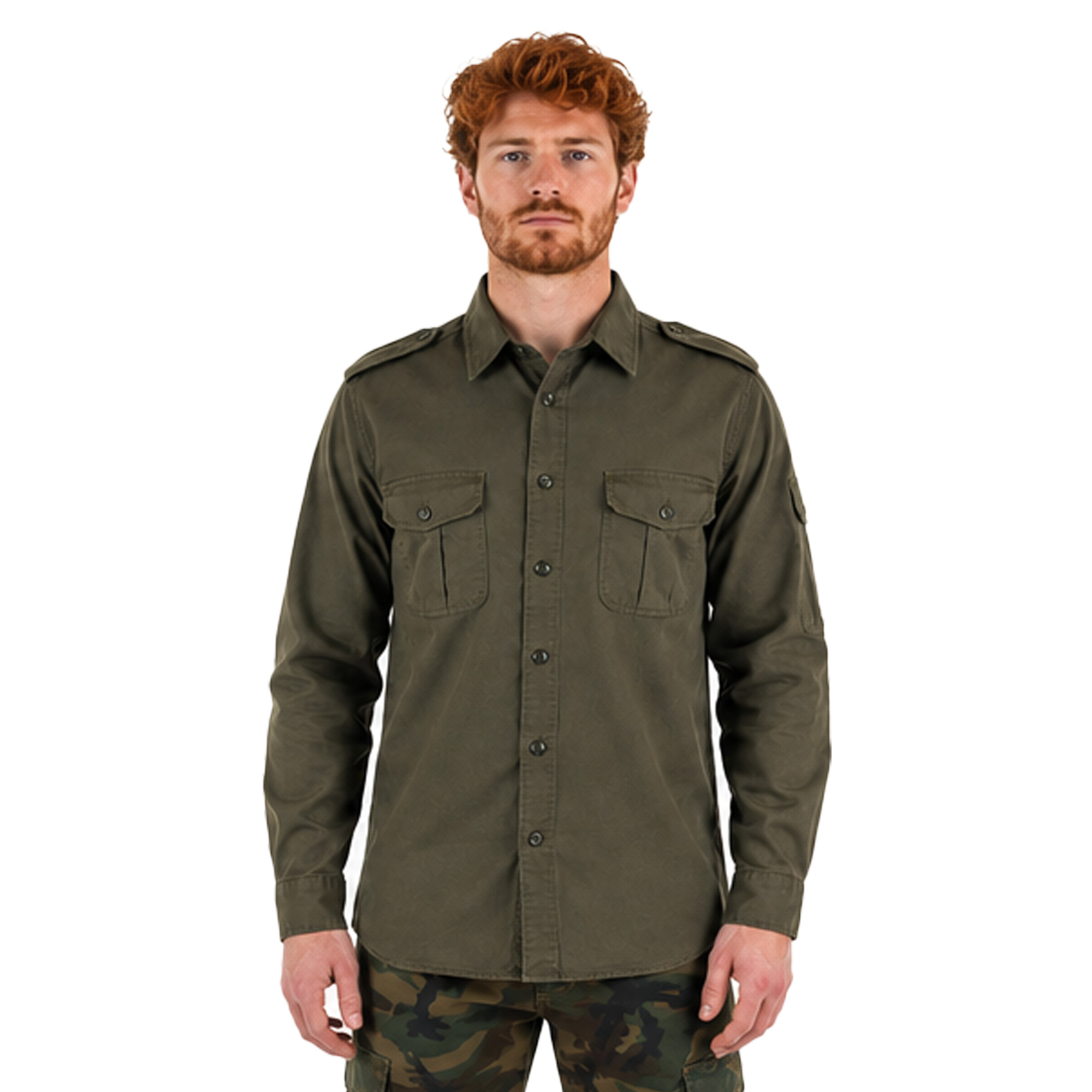 Camicia cotone bottoni caccia verde sport abbigliamento tecnico uomo - Personalizzabile con il tuo logo