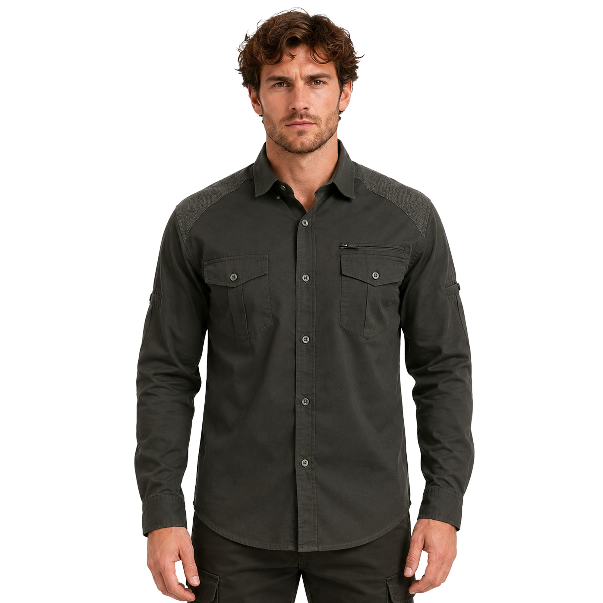Camicia caccia maniche in antistrappo cotone impermeabile rinforzi