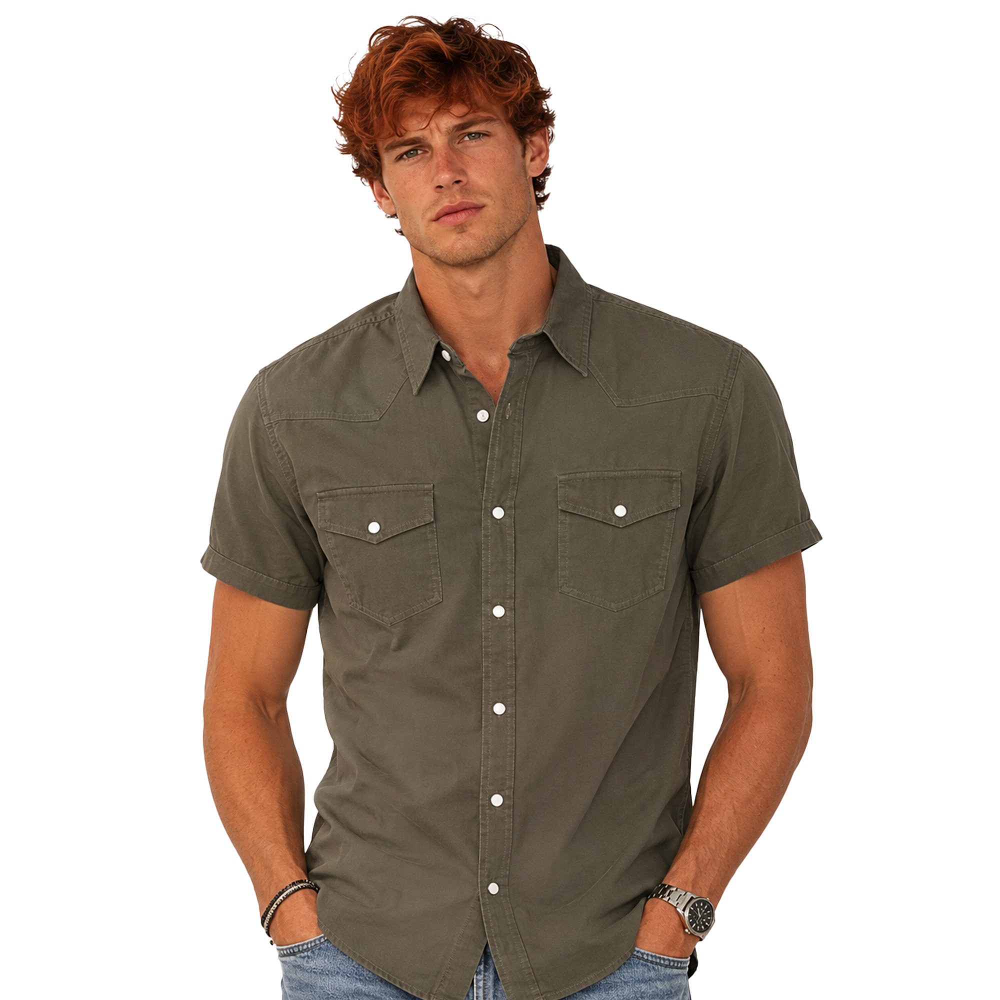 Camicia mezze maniche estiva uomo maniche corte bottoni cotone leggero