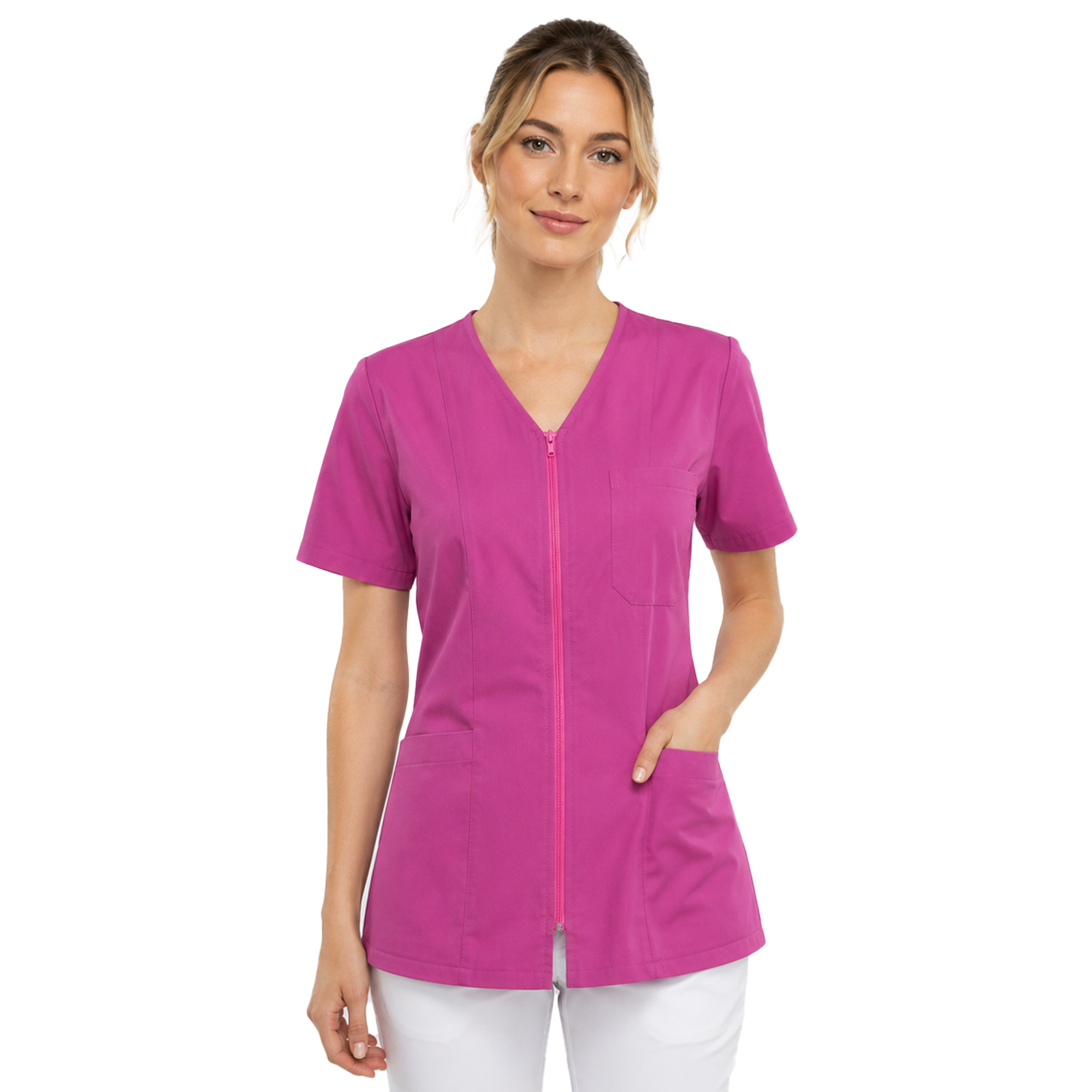Camice donna abbigliamento lavoro maniche corte estivo zip cotone estetista - Personalizzabile con il tuo logo