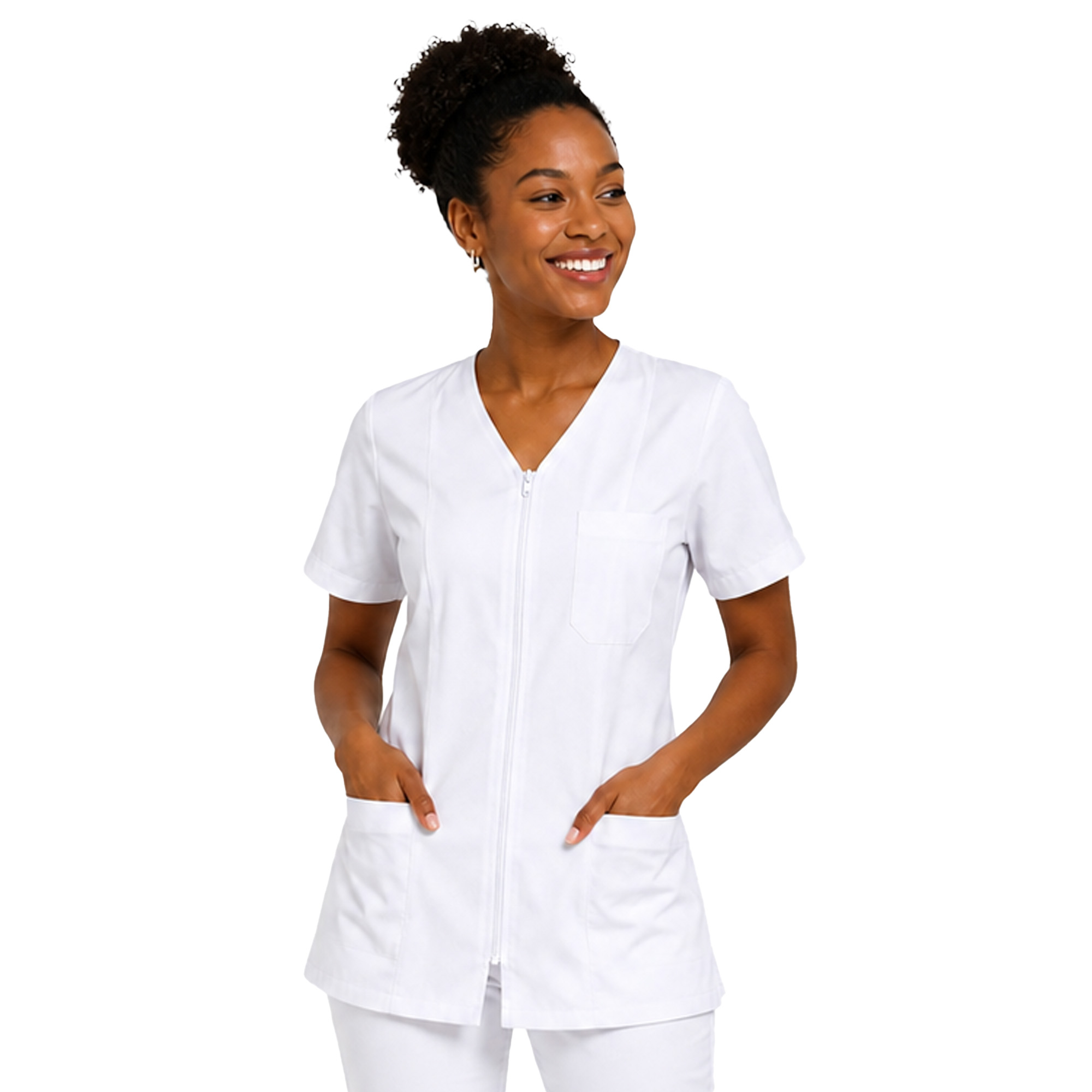 Camice donna abbigliamento lavoro maniche corte estivo zip cotone estetista - Personalizzabile con il tuo logo