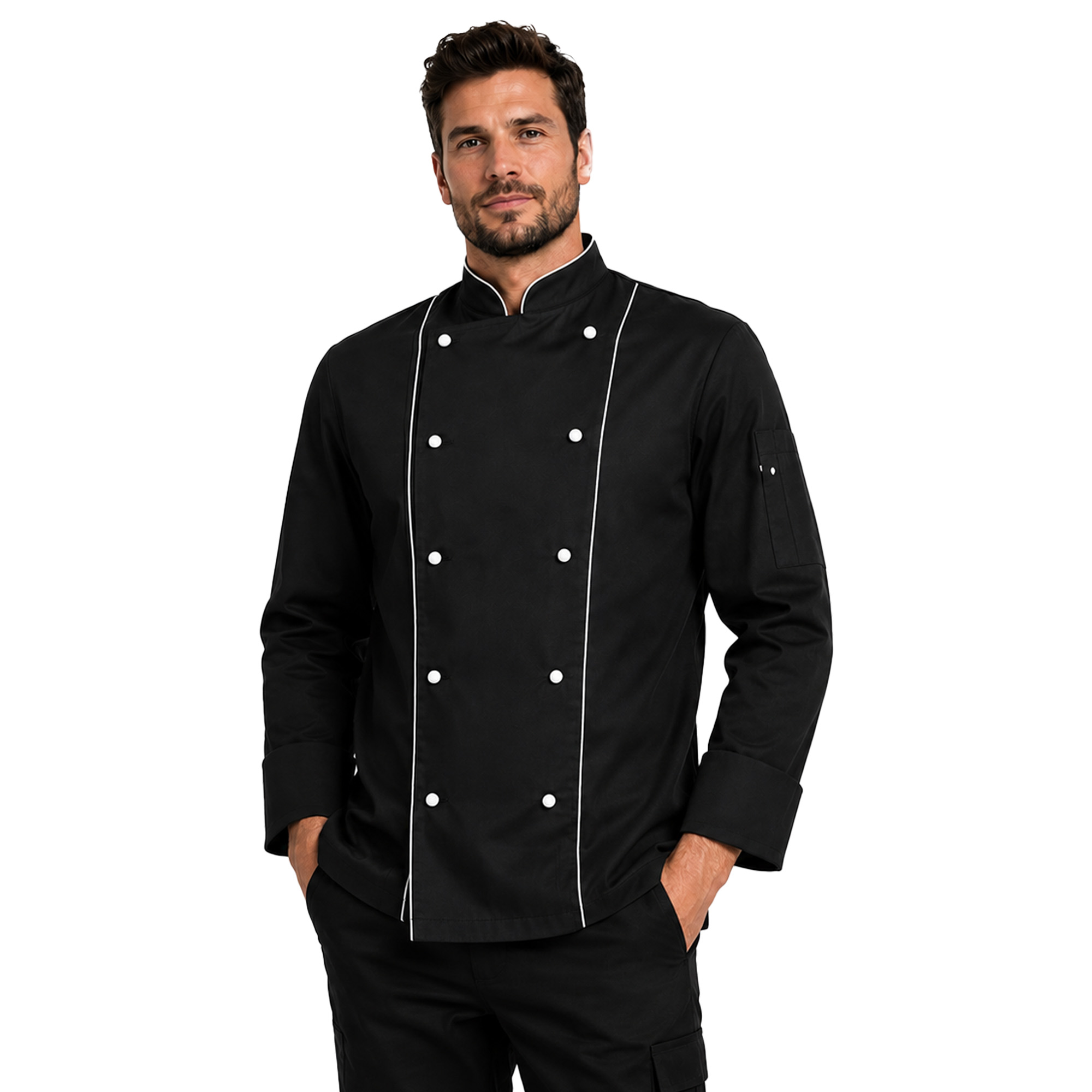 Giacca casacca da cuoco chef cotone nera ristorante serale elegante gala cucina - Personalizzabile con il tuo logo