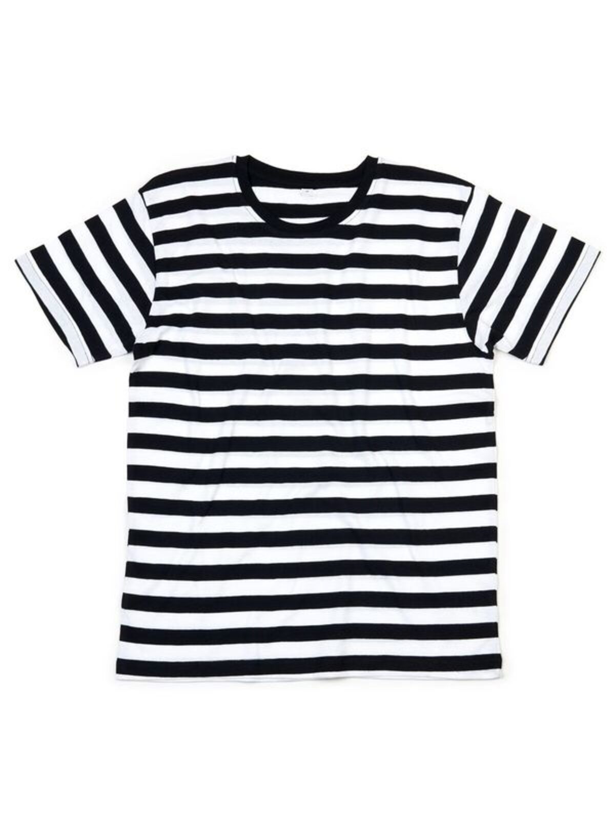 T-shirt in Jersey girocollo, tinta in filo con stampa a righe. Cucitura a doppio ago