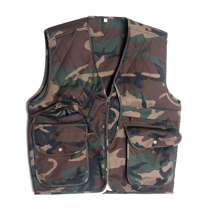 Gilet caccia misto cotone mimetico verde pesca multitasche pratico autunnale