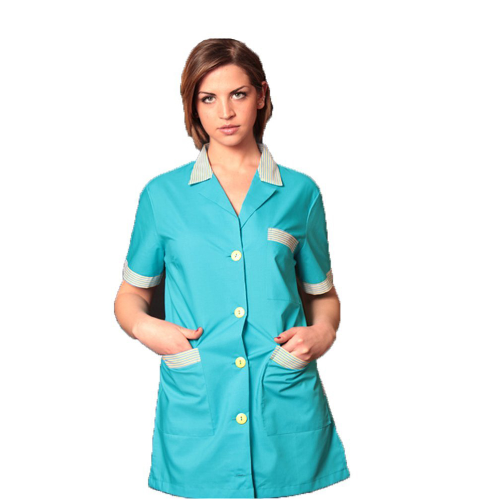 Camice lavoro donna divisa estetica parruchiera cotone casacca corta spacco - Personalizzabile con il tuo logo