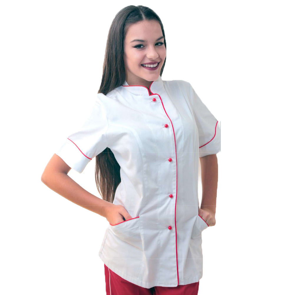 Giacca donna chef maniche corte cucina cuoca ristorazione bianca nera lavoro