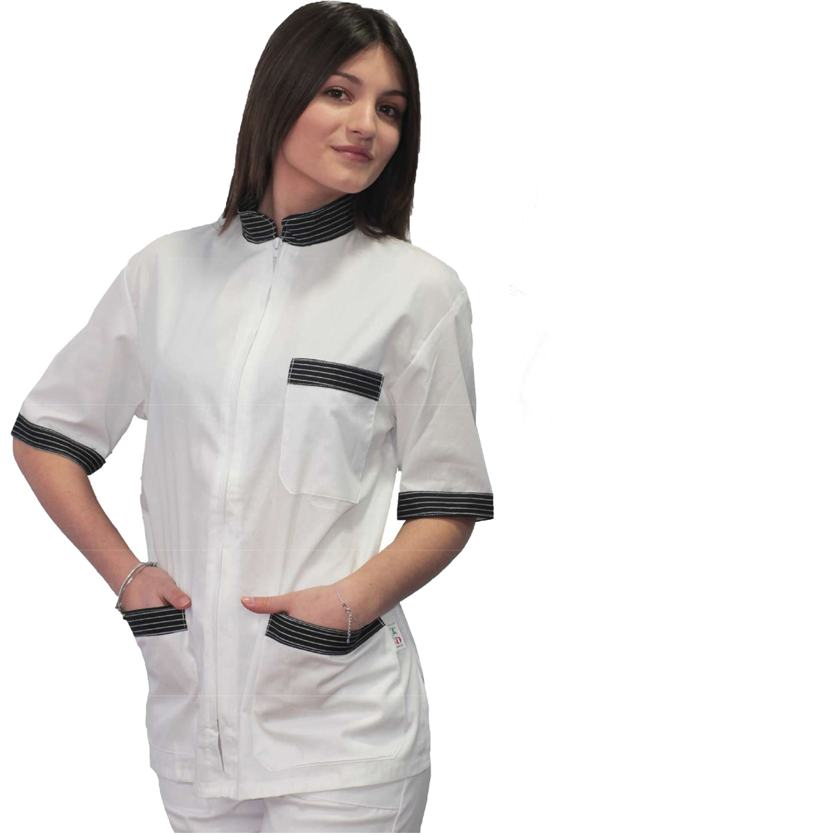 Casacca giacca donna chef cucina cuoca lavoro bar laboratorio zip mezze maniche - Personalizzabile con il tuo logo