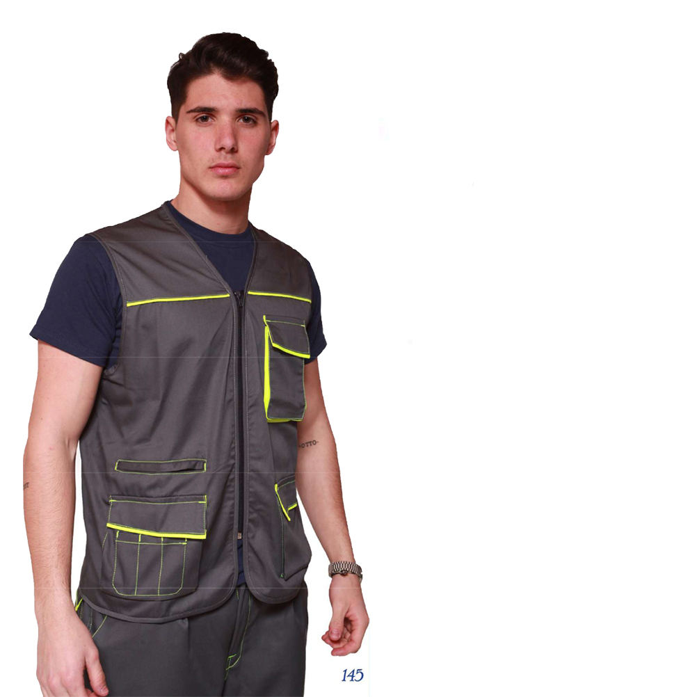 Sleeveless vest men pockets worker zip bricklayer carpenter construction site