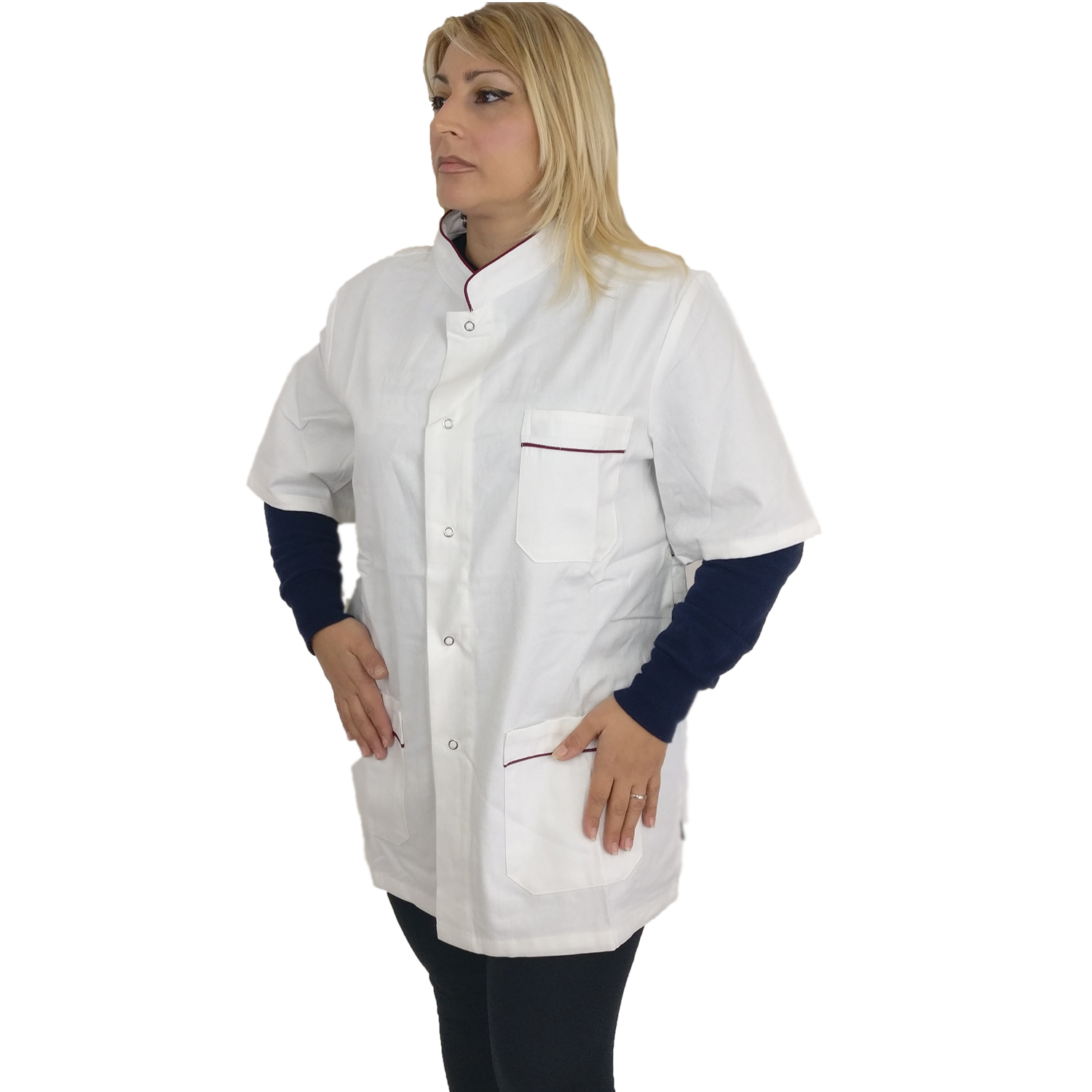 Camice donna corto maniche corte cotone bottoni a pressione bordeaux blu verde - Personalizzabile con il tuo logo