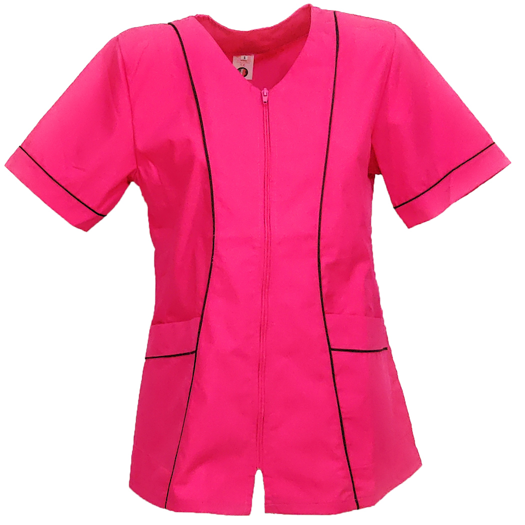 Chemises femmes de porter des vêtements à manches courtes d\'été, zip coton esthéticienne