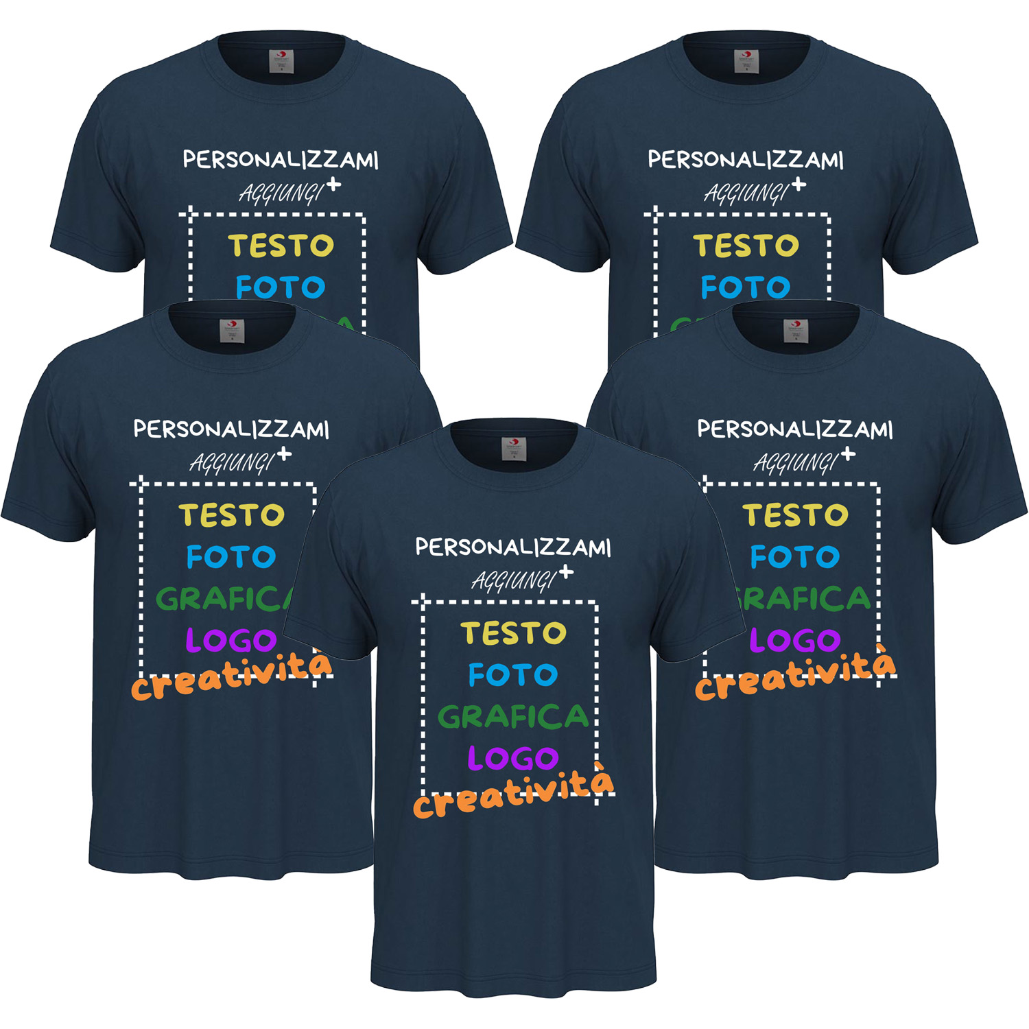 5x T-Shirt manica corta uomo girocollo 100% cotone vari colori da XXS a 5XL STAMPA DIRETTA o DTF su tessuto PERSONALIZZA CON IL TUO LOGO