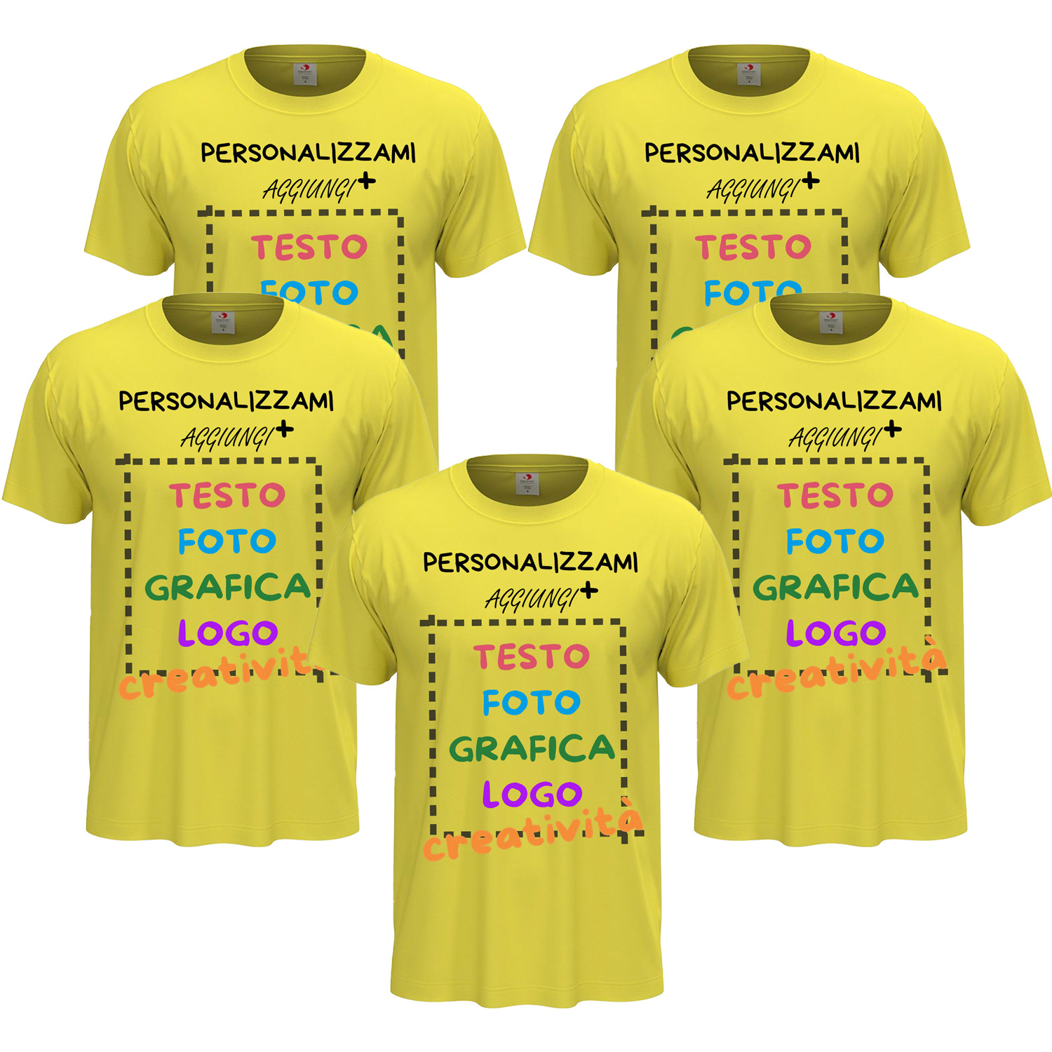 5x T-Shirt manica corta uomo girocollo 100% cotone vari colori da XXS a 5XL STAMPA DIRETTA o DTF su tessuto PERSONALIZZA CON IL TUO LOGO
