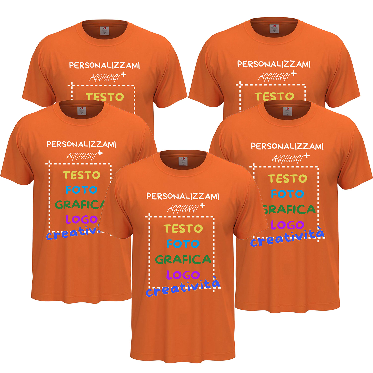 5x T-Shirt manica corta uomo girocollo 100% cotone vari colori da XXS a 5XL STAMPA DIRETTA o DTF su tessuto PERSONALIZZA CON IL TUO LOGO
