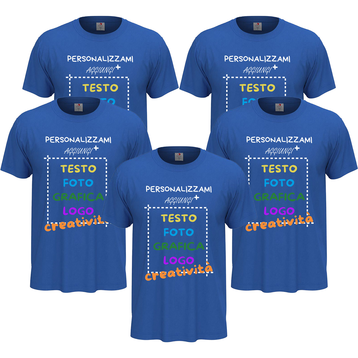 5x T-Shirt manica corta uomo girocollo 100% cotone vari colori da XXS a 5XL STAMPA DIRETTA o DTF su tessuto PERSONALIZZA CON IL TUO LOGO