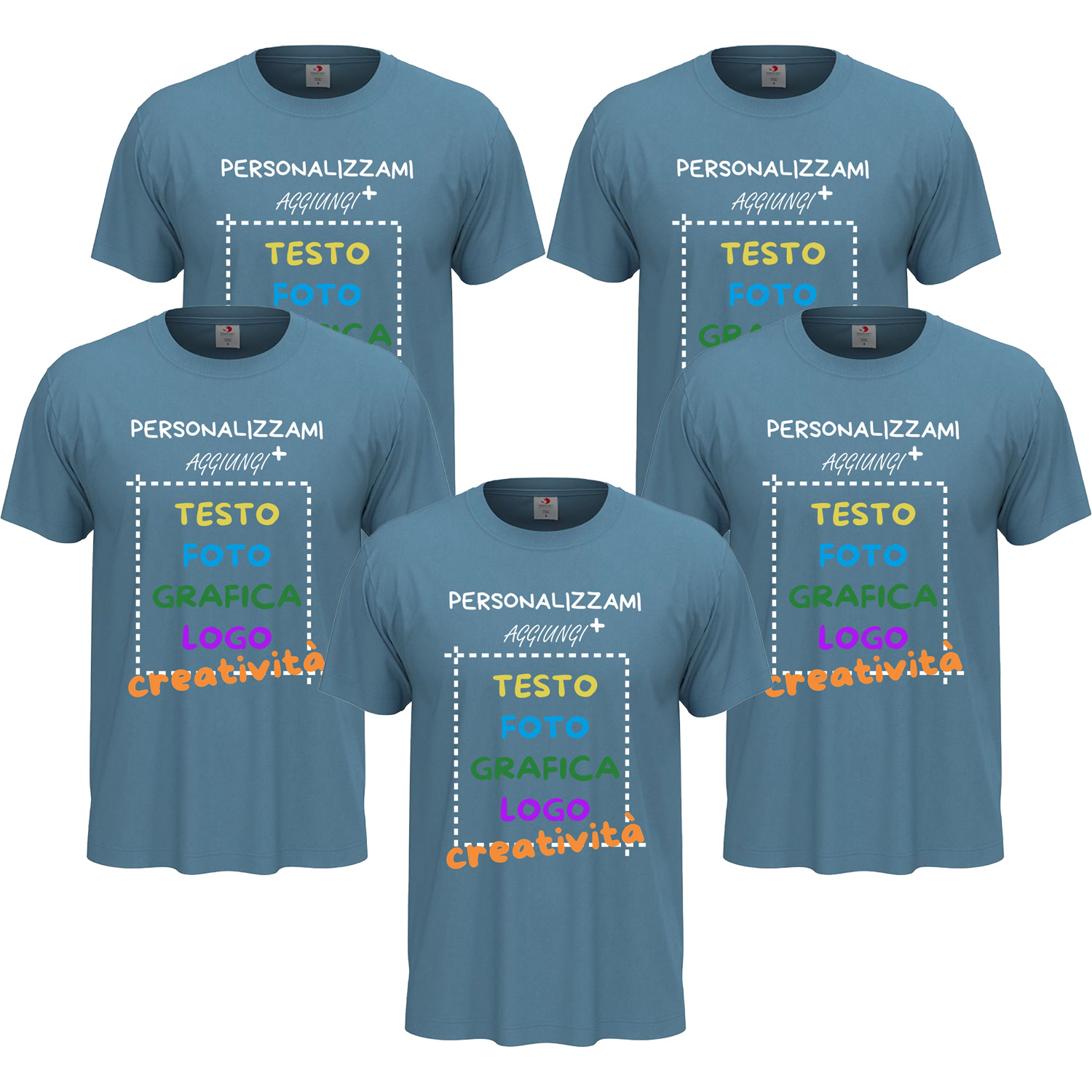 5x T-Shirt manica corta uomo girocollo 100% cotone vari colori da XXS a 5XL STAMPA DIRETTA o DTF su tessuto PERSONALIZZA CON IL TUO LOGO