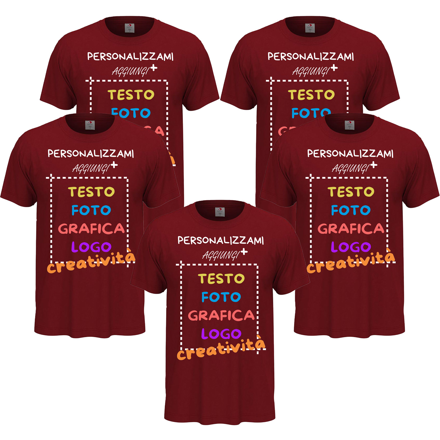 5x T-Shirt manica corta uomo girocollo 100% cotone vari colori da XXS a 5XL STAMPA DIRETTA o DTF su tessuto PERSONALIZZA CON IL TUO LOGO