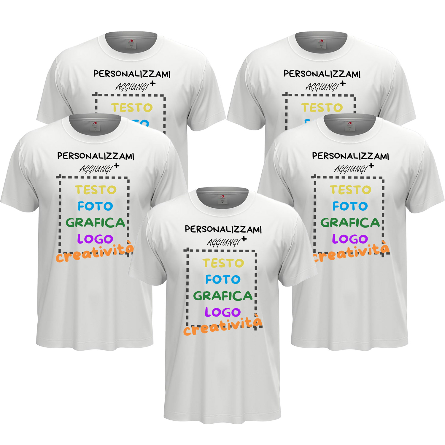 5x T-Shirt manica corta uomo girocollo 100% cotone vari colori da XXS a 5XL STAMPA DIRETTA o DTF su tessuto PERSONALIZZA CON IL TUO LOGO