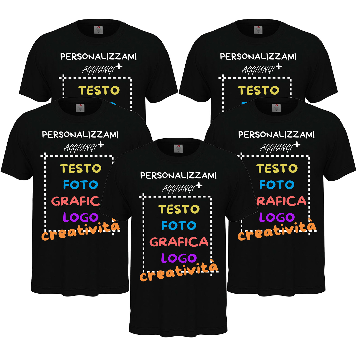 5x T-Shirt manica corta uomo girocollo 100% cotone vari colori da XXS a 5XL STAMPA DIRETTA o DTF su tessuto PERSONALIZZA CON IL TUO LOGO