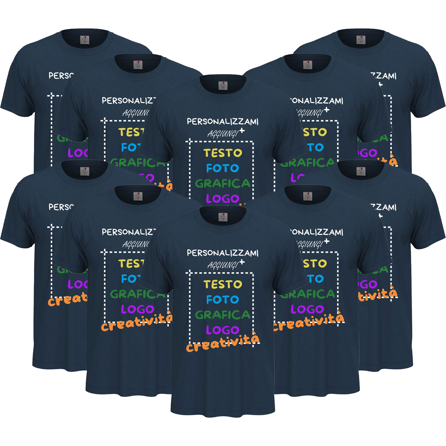 10x T-Shirt manica corta uomo girocollo 100% cotone vari colori da XXS a 5XL STAMPA DIRETTA su tessuto o DTF PERSONALIZZA CON IL TUO LOGO