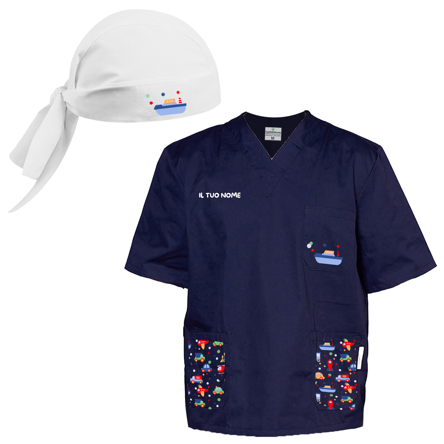 Divisa completo infermiere ospedaliero oss casacca pantalone e bandana per Clowntherapy Dottore vari colori fantasia giochi