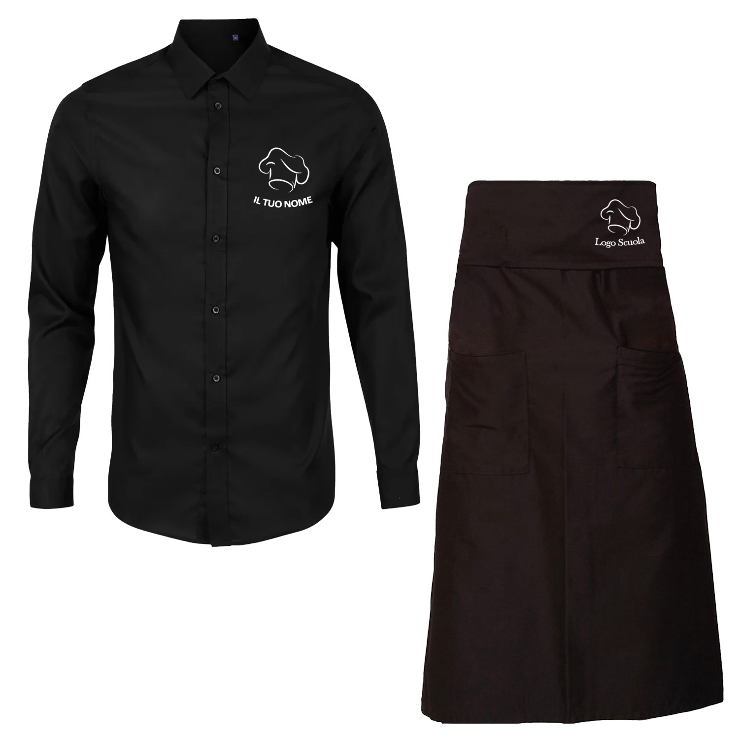 Kit Uomo con Grembiule e Camicia per Cameriere Sala e Bar disponibile in diverse taglie e colori made in italy