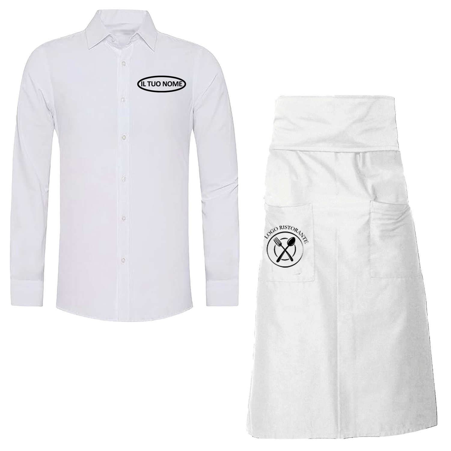 Kit Uomo con Grembiule e Camicia per Cameriere Sala e Bar disponibile in diverse taglie e colori made in italy