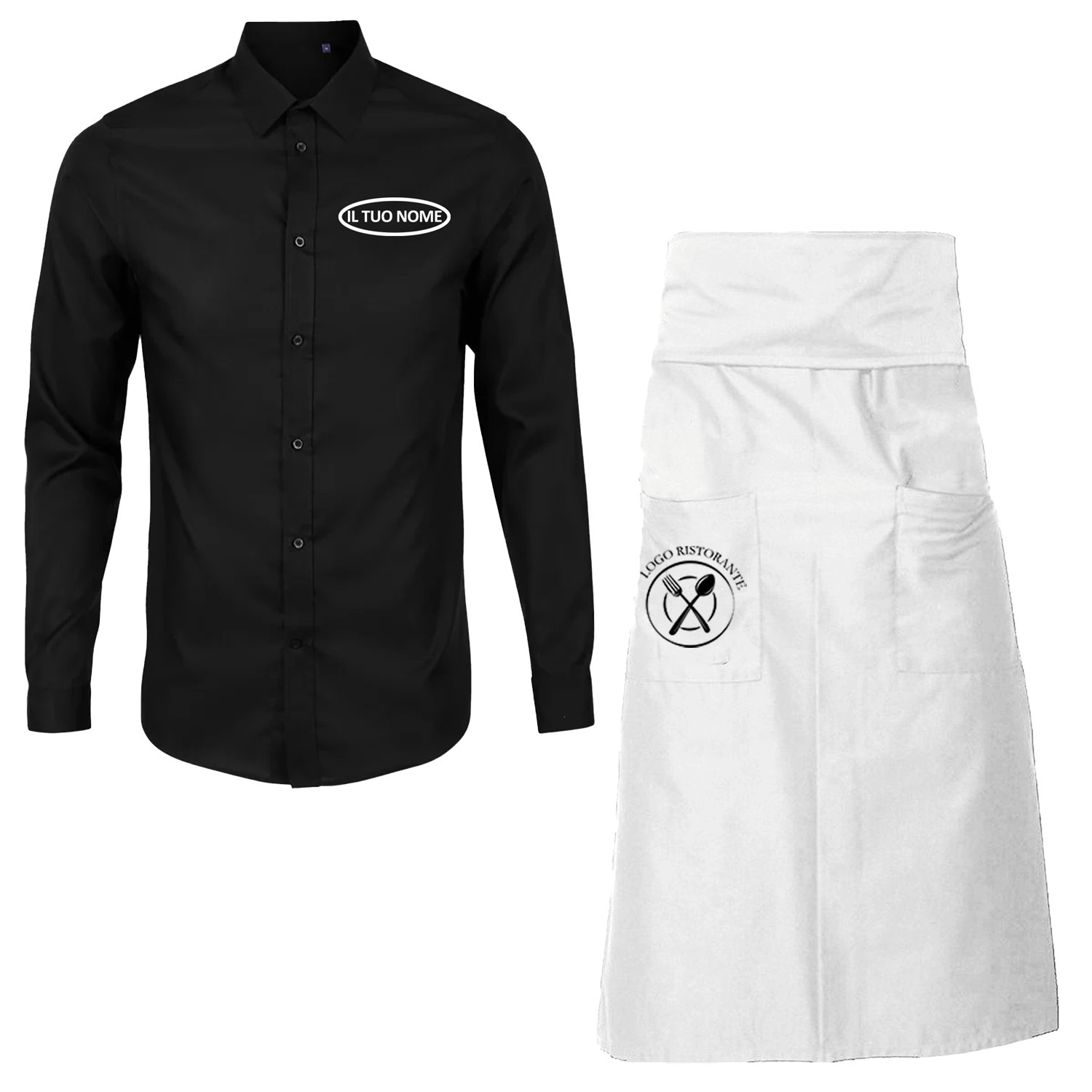 Kit Uomo con Grembiule e Camicia per Cameriere Sala e Bar disponibile in diverse taglie e colori made in italy