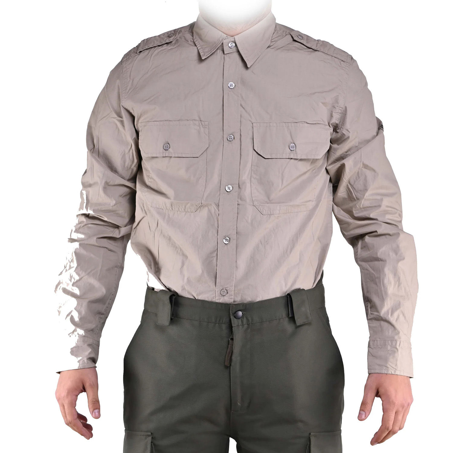 Men\'s shirt hunting camo beige poplin buttons pockets mountain technical clothing