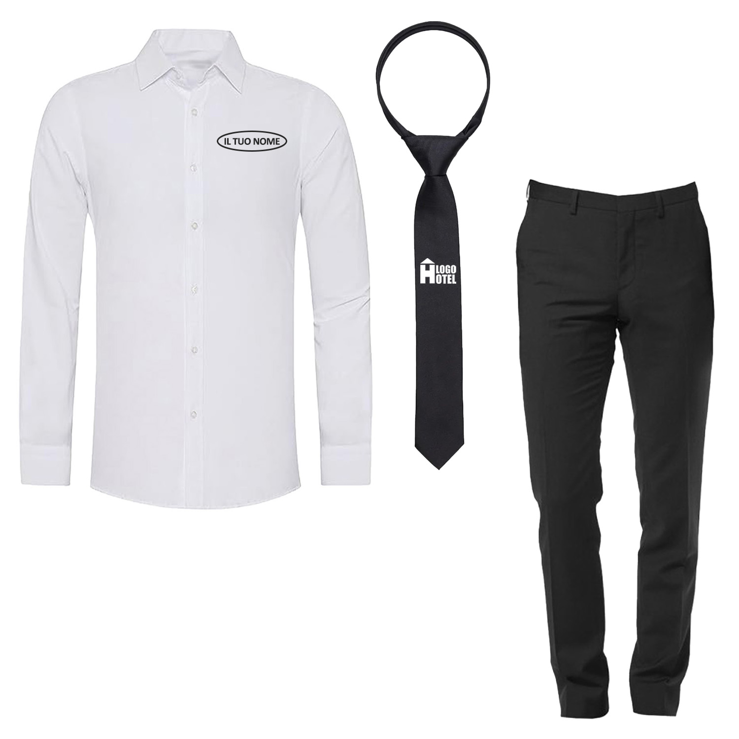 Uniforme Personalizzabile per Facchino e Bagagista con Camicia Pantalone e Cravatta