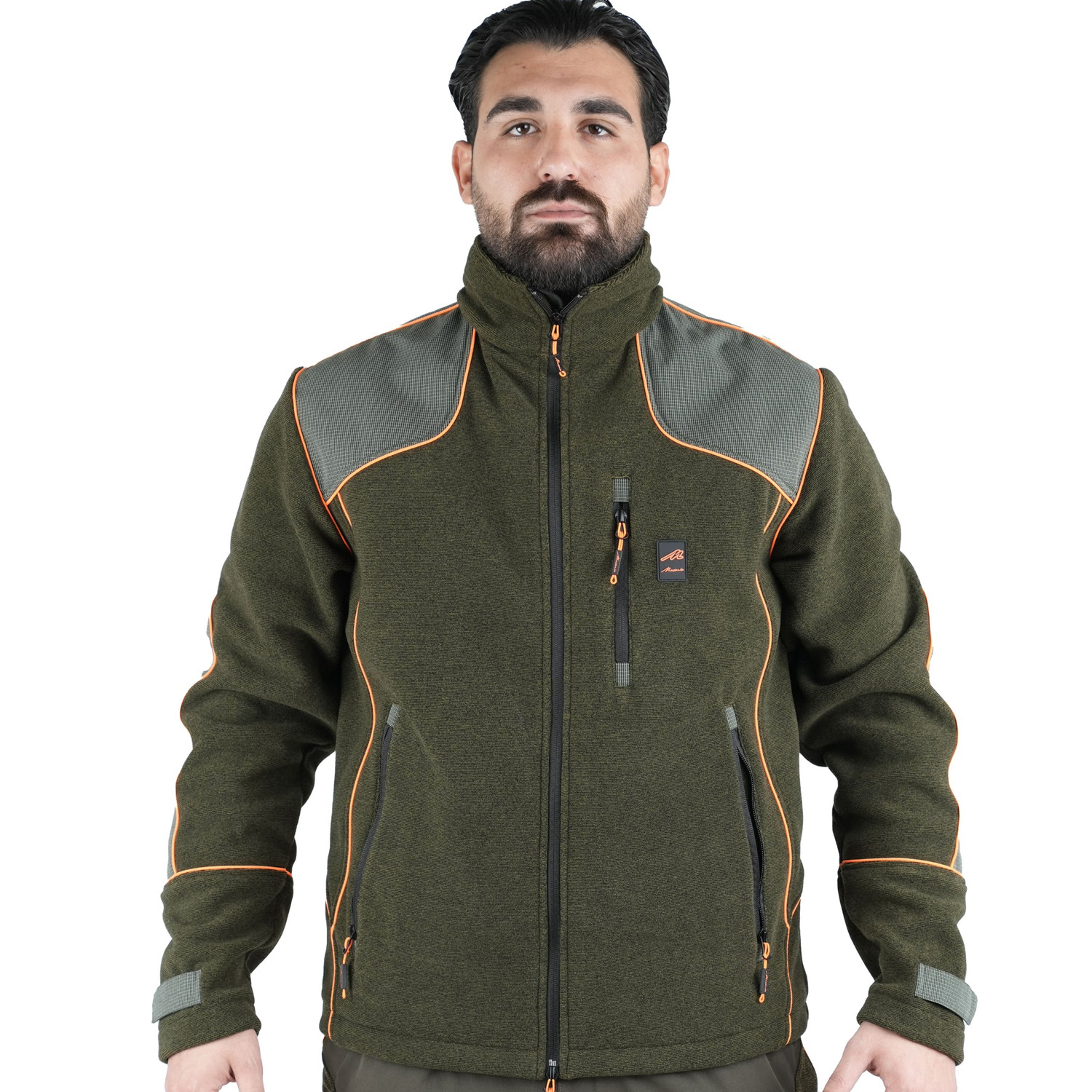 Giacca giubbino in Pile Con Rinforzi Zip Lunga Arancio Fluo verde caccia uomo